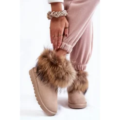 FS1 Bottes De Neige Femme En Daim Avec Fourrure Beige Alexa