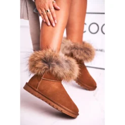 HAN Bottes De Neige En Cuir Pour Femmes Mukluki Avec Fourrure Snow Fox Brun