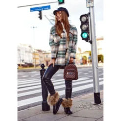 HAN Bottes De Neige Femme En Cuir Avec Fourrure Black Snow Fox Le Noir