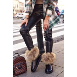 HAN Bottes De Neige Femme En Cuir Avec Fourrure Black Snow Fox Le Noir -Lumière Écarlate Bottes han bottes de neige femme en cuir avec fourrure black snow fox le noir 3 2000x2000 1