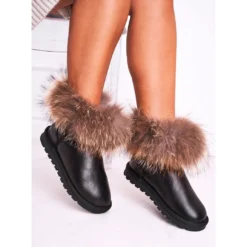 HAN Bottes De Neige Femme En Cuir Avec Fourrure Black Snow Fox Le Noir -Lumière Écarlate Bottes han bottes de neige femme en cuir avec fourrure black snow fox le noir 6 2000x2000 1