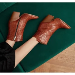 Marco Shoes Bottes De Cowboy Pour Femmes En Cuir Naturel Avec Gaufrage Brun