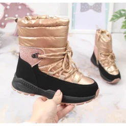 News Bottes De Neige Fille, Isolées En Laine De Mouton, Dorées Le Noir D'or