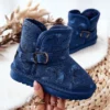 PA1 Bottes De Neige Enfant Fourrure Bleu Marine Kawai