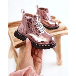 PA1 Bottes En Cuir Chaudes Pour Enfants Dottie Rose -Lumière Écarlate Bottes pa1 bottes en cuir chaudes pour enfants dottie rose 4 2000x2000 1