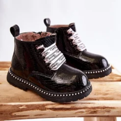 PA1 Bottes Enfant En Cuir Chaud Noir Dottie Le Noir