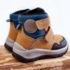 PE1 Bottes Chaudes Enfant Avec Velcro Titi Camel Brun Bleu