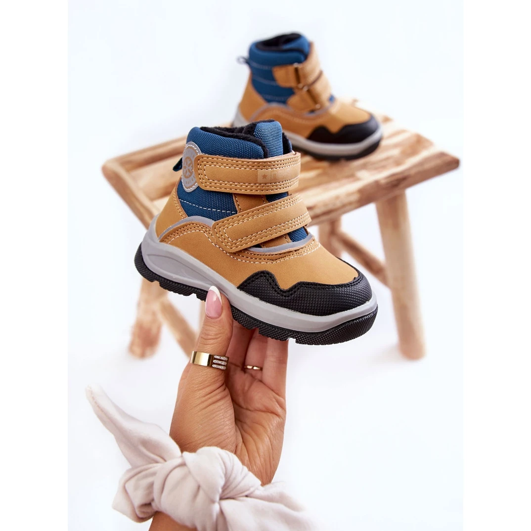 PE1 Bottes Chaudes Enfant Avec Velcro Titi Camel Brun Bleu 3 PE1 Bottes Chaudes Enfant Avec Velcro Titi Camel Brun Bleu – Image 3