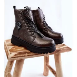 PE1 Bottes Chaudes Enfant Trappers Gris Foncé Conley Brun Argent