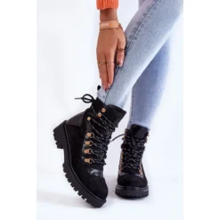 PE1 Bottes Chaudes Noires à Lacets Pour Femmes Jesse Le Noir
