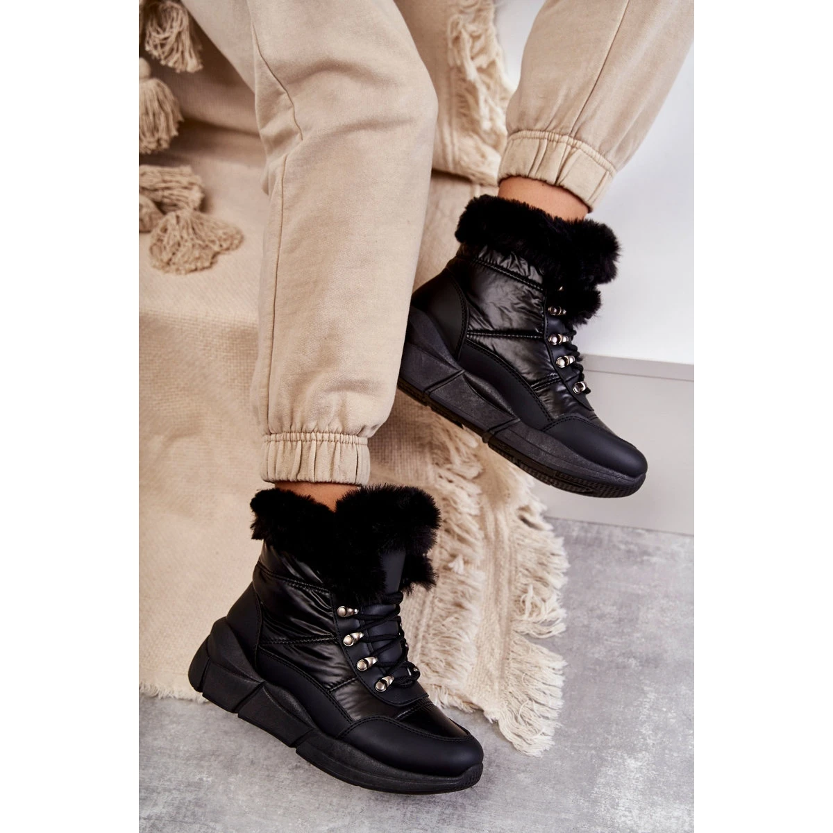 PE1 Bottes De Neige à Lacets Pour Femme Noir Anna Le Noir 3 PE1 Bottes De Neige à Lacets Pour Femme Noir Anna Le Noir – Image 3