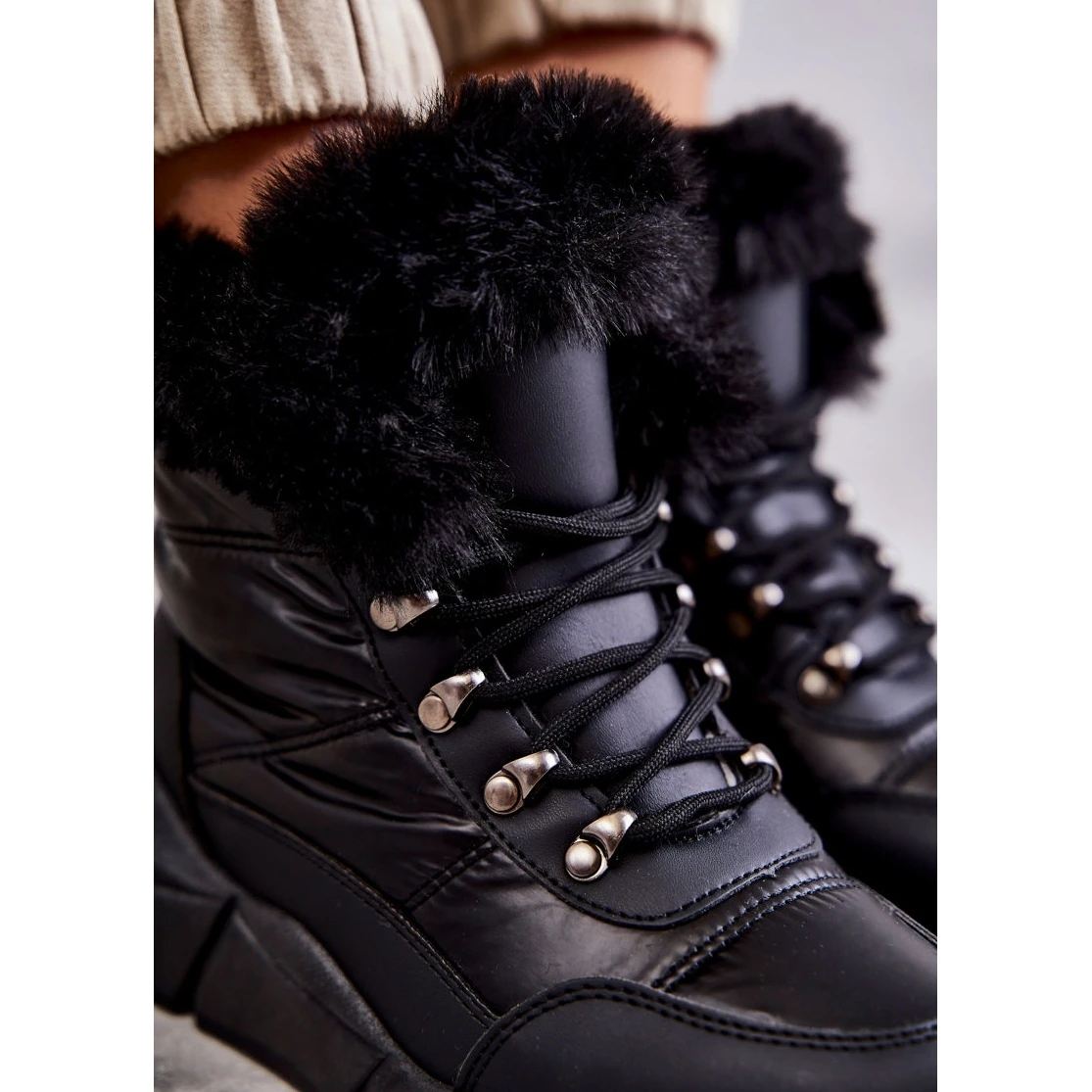 PE1 Bottes De Neige à Lacets Pour Femme Noir Anna Le Noir 6 PE1 Bottes De Neige à Lacets Pour Femme Noir Anna Le Noir – Image 6