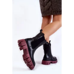 PE1 Bottes De Travail à Plateforme Pour Femmes Noir-Claret Aliana Le Noir -Lumière Écarlate Bottes pe1 bottes de travail a plateforme pour femmes noir claret aliana le noir 4 2000x2000 1