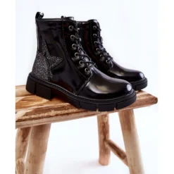 PE1 Bottes Laquées Zippées Enfant Noir Yukko Le Noir