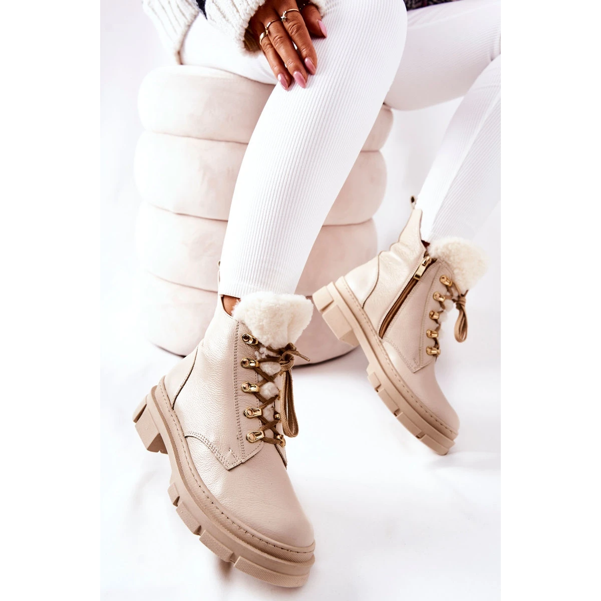 PF1 Bottes Chaudes En Cuir Beige Molissa 2 PF1 Bottes Chaudes En Cuir Beige Molissa – Image 2