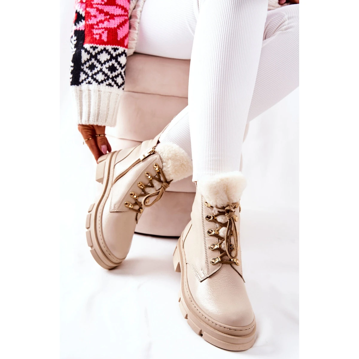 PF1 Bottes Chaudes En Cuir Beige Molissa 3 PF1 Bottes Chaudes En Cuir Beige Molissa – Image 3