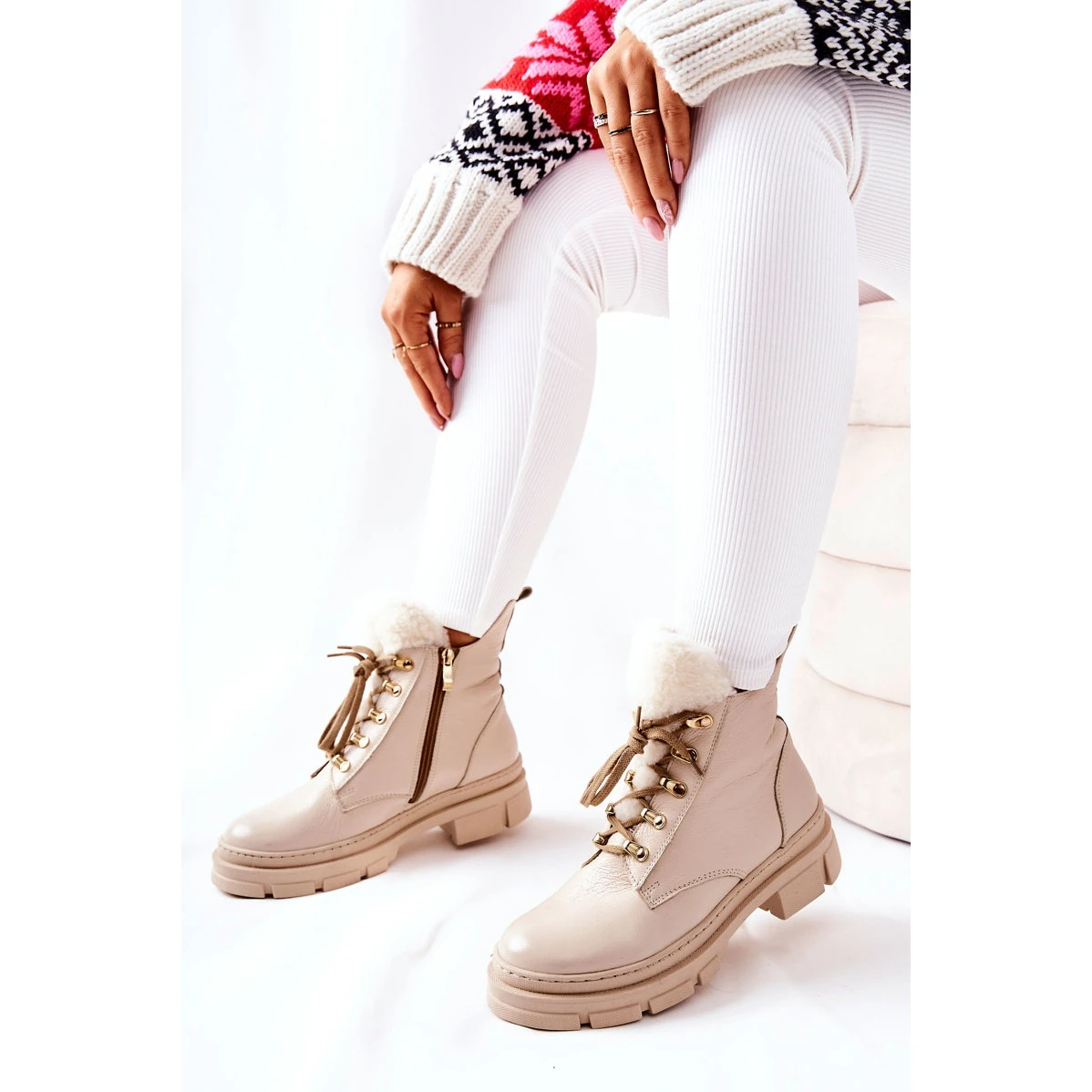 PF1 Bottes Chaudes En Cuir Beige Molissa 4 PF1 Bottes Chaudes En Cuir Beige Molissa – Image 4