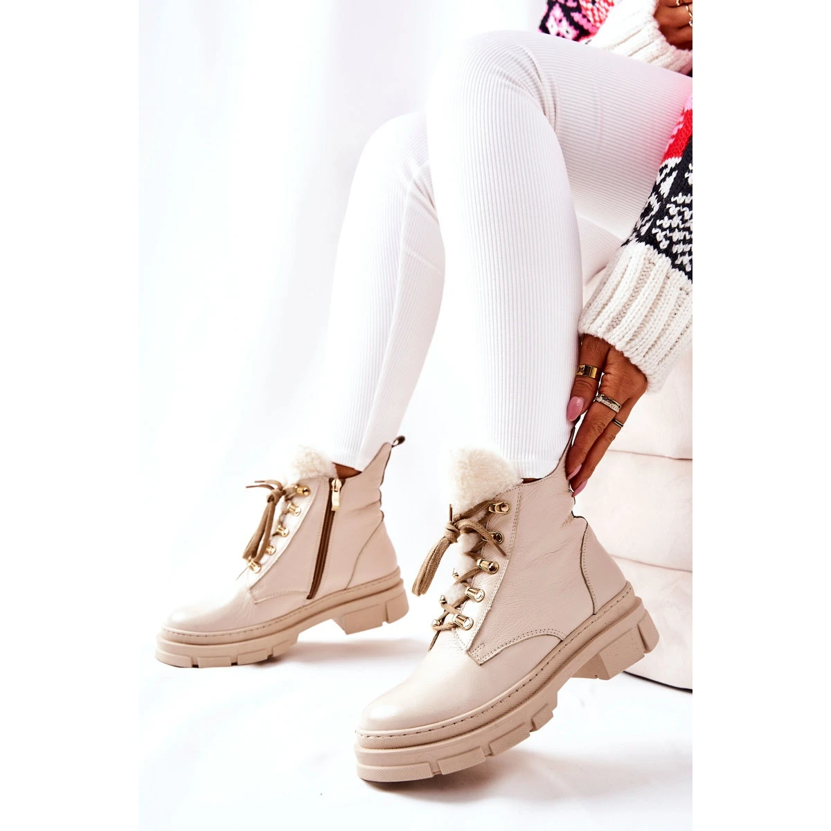 PF1 Bottes Chaudes En Cuir Beige Molissa 6 PF1 Bottes Chaudes En Cuir Beige Molissa – Image 6