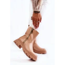 PG1 Bottes Chaudes Jette Nude Avec Fermetures éclair Pour Femmes Beige