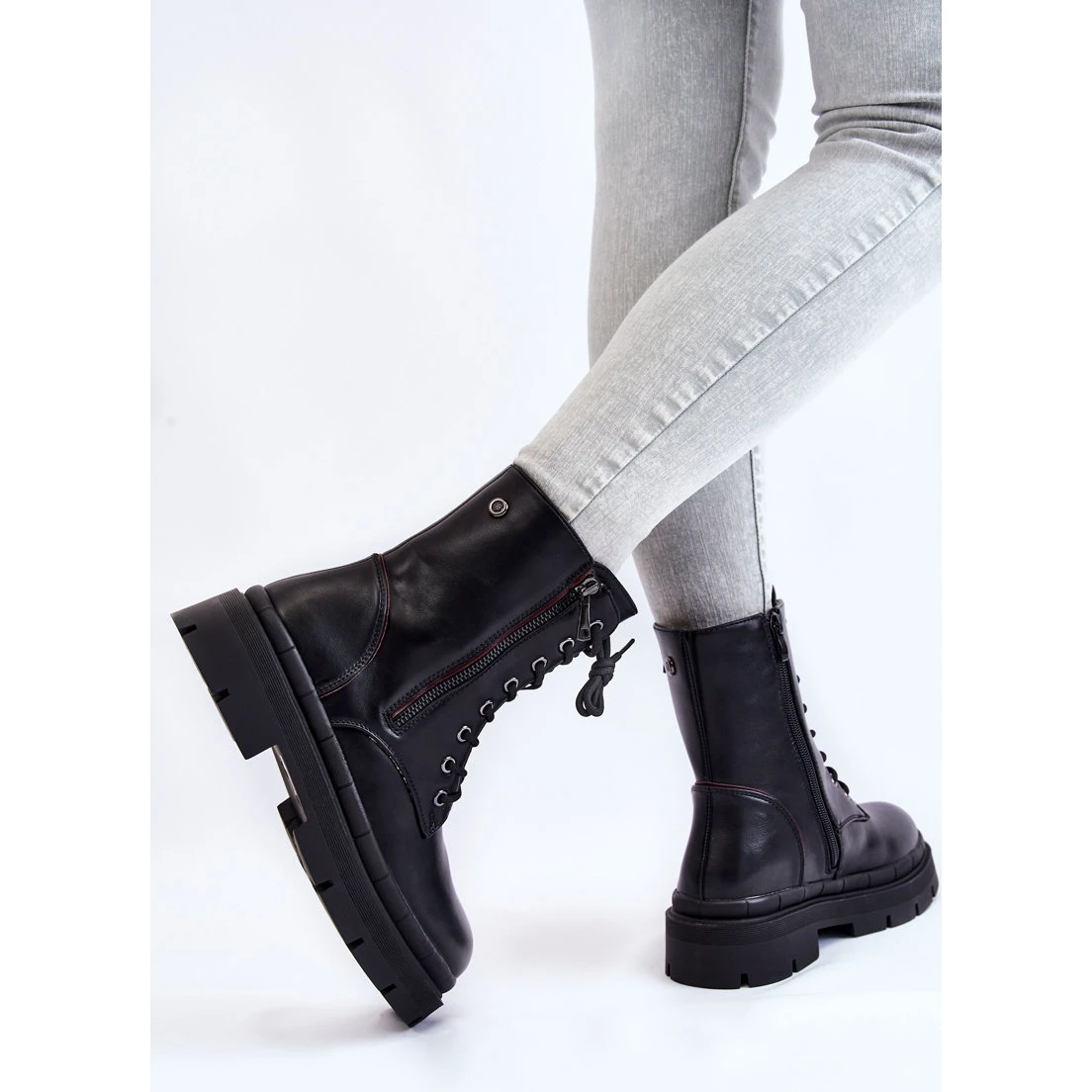 PG1 Bottes Trappeur à Lacets En Cuir Pour Femmes Noir Shanna Le Noir 3 PG1 Bottes Trappeur à Lacets En Cuir Pour Femmes Noir Shanna Le Noir – Image 3