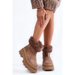 PL5 Bottes De Neige En Daim Beige Foncé Pour Femmes Ann Brun