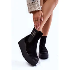PL5 Bottes En Daim Pour Femmes Sur La Plate-forme Savira Noire Massive Le Noir