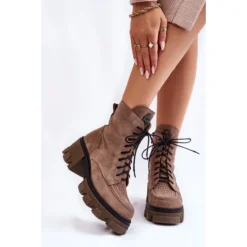 PL5 Bottes Trappeur Chaudes En Daim Pour Femmes Marron Clair Rehin Beige Brun