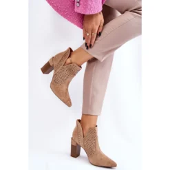 PM1 Bottes à Talons Ajourés En Daim à La Mode Beige Genevi -Lumière Écarlate Bottes pm1 bottes a talons ajoures en daim a la mode beige genevi 4 2000x2000 1