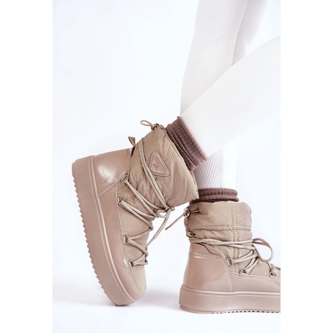 PM1 Bottes De Neige À Lacets À La Mode Pour Femmes Beige Carrios 3 PM1 Bottes De Neige À Lacets À La Mode Pour Femmes Beige Carrios – Image 3