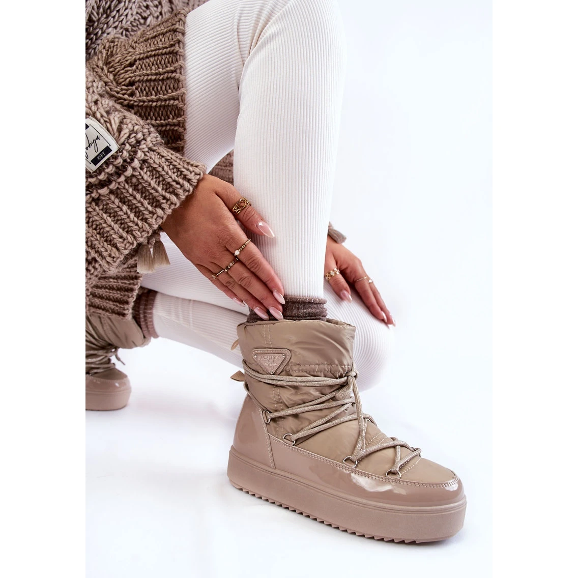 PM1 Bottes De Neige À Lacets À La Mode Pour Femmes Beige Carrios 6 PM1 Bottes De Neige À Lacets À La Mode Pour Femmes Beige Carrios – Image 6