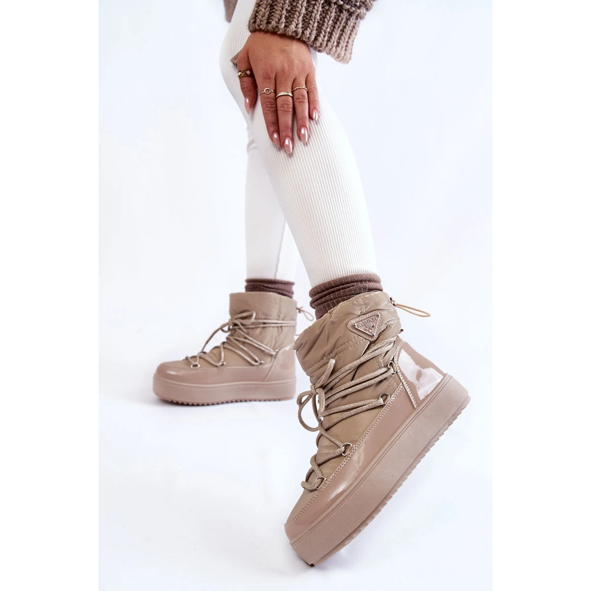 PM1 Bottes De Neige À Lacets À La Mode Pour Femmes Beige Carrios 7 PM1 Bottes De Neige À Lacets À La Mode Pour Femmes Beige Carrios – Image 7