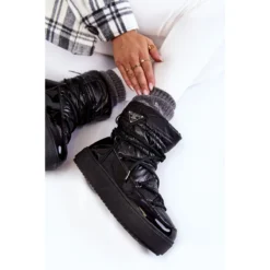 PM1 Bottes De Neige à Lacets à La Mode Pour Femmes En Noir Carrios Le Noir