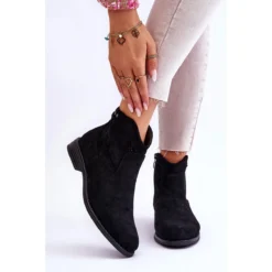 S.Barski Bottes à Talon Plat En Daim Pour Femmes Black Liana Le Noir
