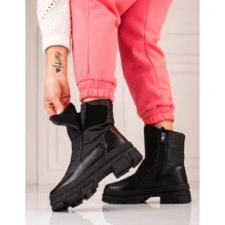 SHELOVET Bottes De Neige Pour Femmes Noires Avec Velcro De Sokolski Le Noir