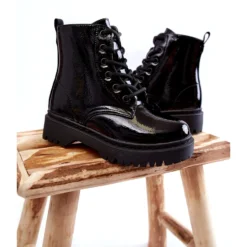 Vinceza Bottes Enfant Laquées Avec Fermeture Éclair Noir Julie Le Noir