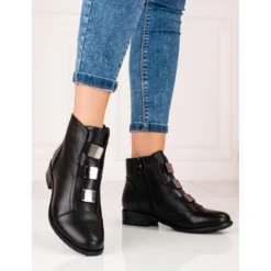 W. Potocki Bottes Femme Potocki à Talons Plats Le Noir