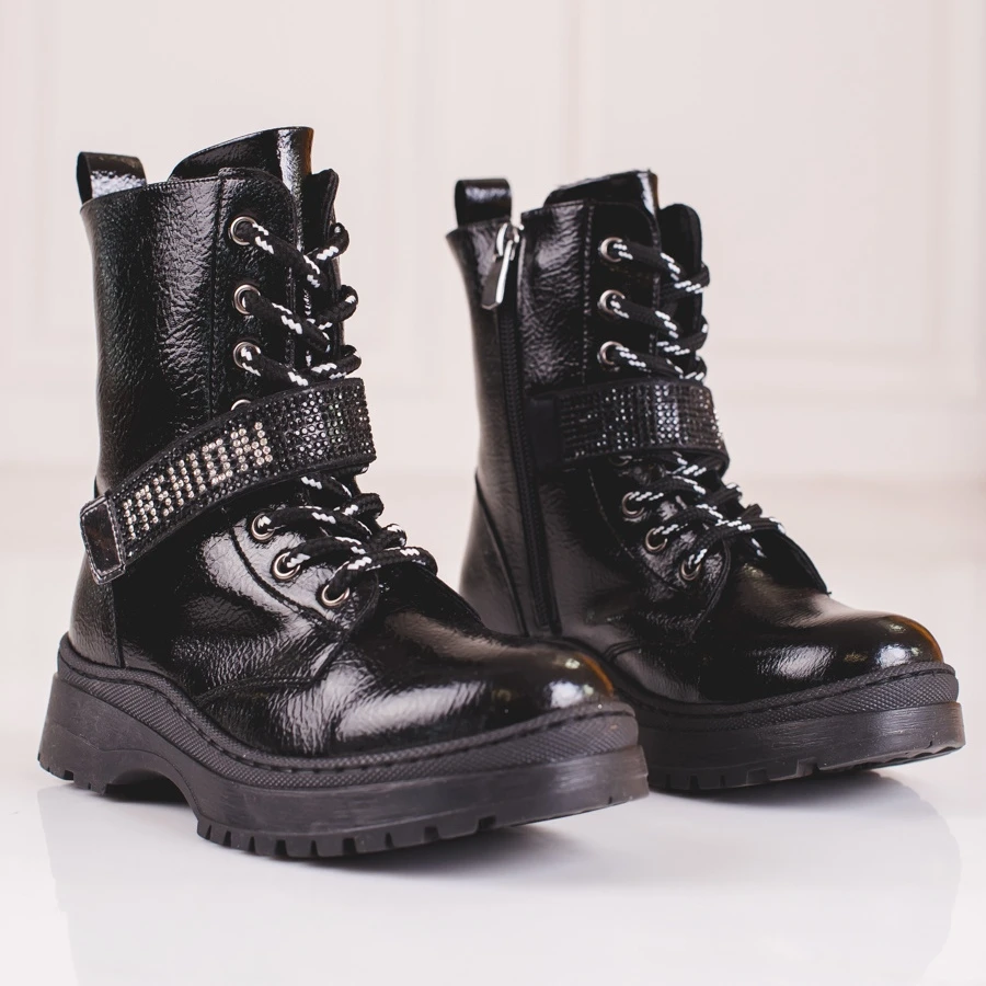 W. Potocki Bottes Fille Potocki Avec Cristaux Le Noir 1 W. Potocki Bottes Fille Potocki Avec Cristaux Le Noir