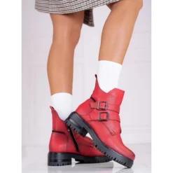 W. Potocki Bottes Pour Femmes Rouges à Boucles Potocki