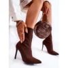 WS1 Bottes Hautes Pour Femmes Avec Une Chaussette Sur Un Talon Aiguille Luisell Brown Brun