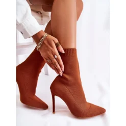 WS1 Bottes Hautes Pour Femmes Avec Une Chaussette Sur Un Talon Haut Camel Luisell Brun